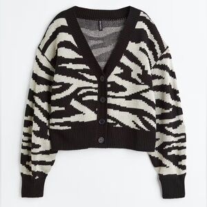 NWT H&M V-neck Cardigan In Light Beige And Black Zebra Print.Size XL.